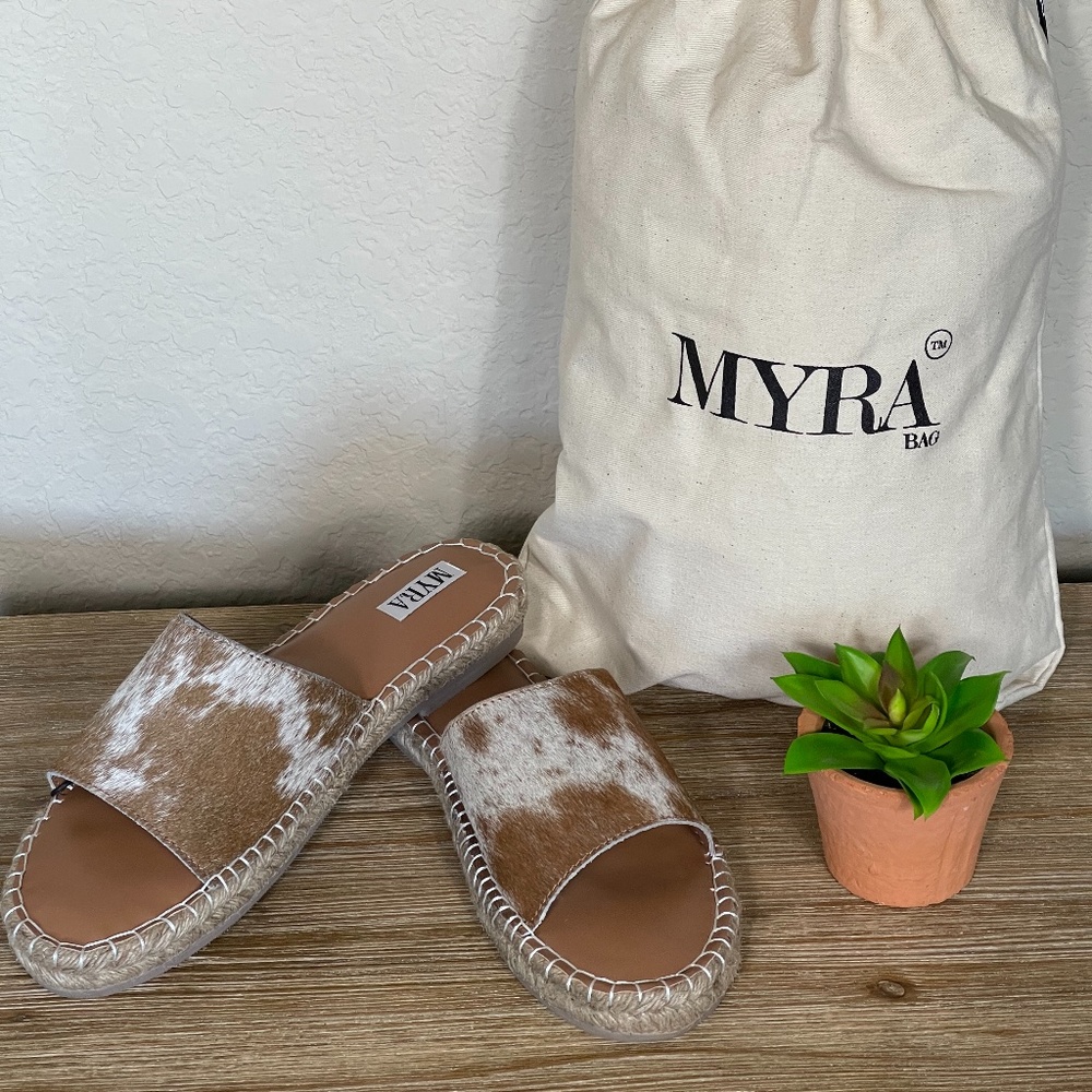 NEW Myra Spruce it Up Leather Cowhide Flat Sandals - Picture 6 of 7